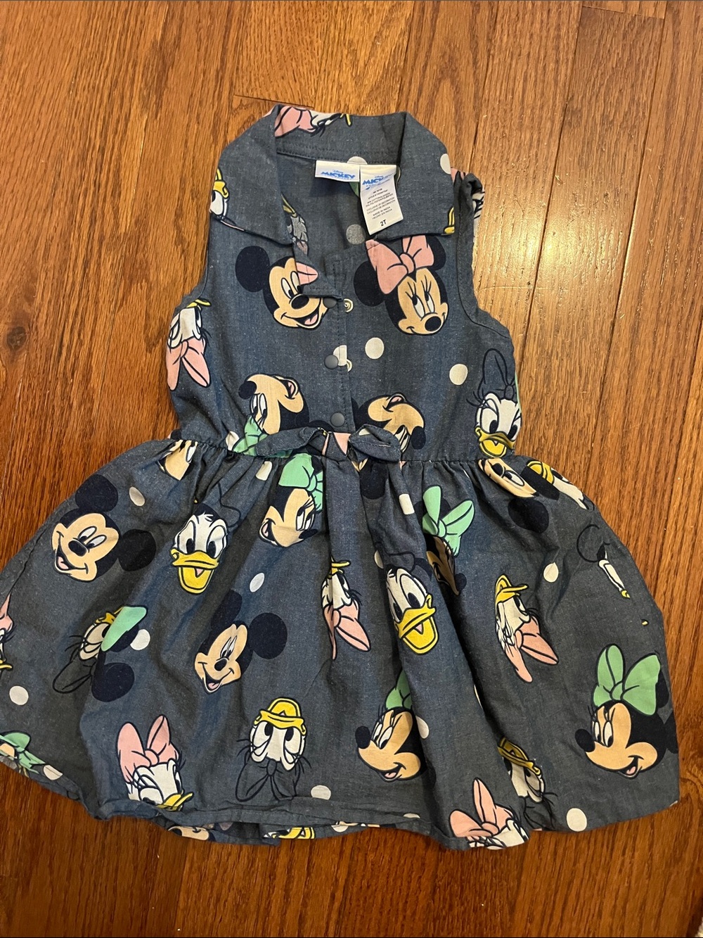 Disney Chambray Sleeveless Girls Dress with Pastel Character Prints